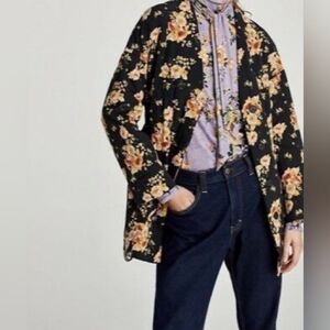 ZARA Floral Quilted Belted Blazer Jacket XS-S